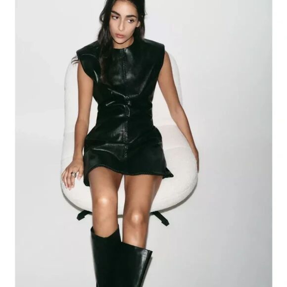 NWT ZARA Faux Leather Mini Dress - Picture 5 of 10